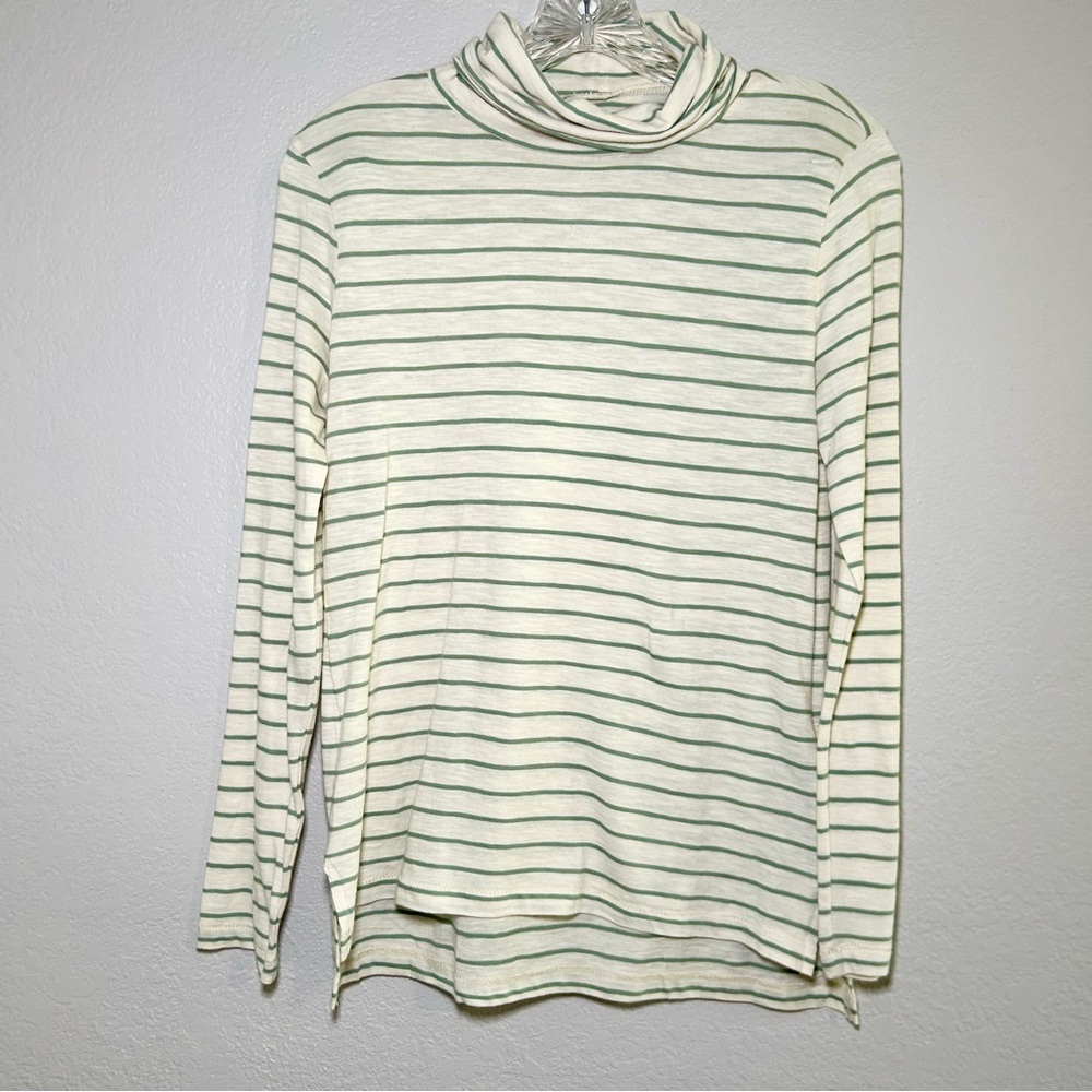 NWT Madewell Green Cream Striped Long Sleeve‎ turtleneck fall basic career cozy